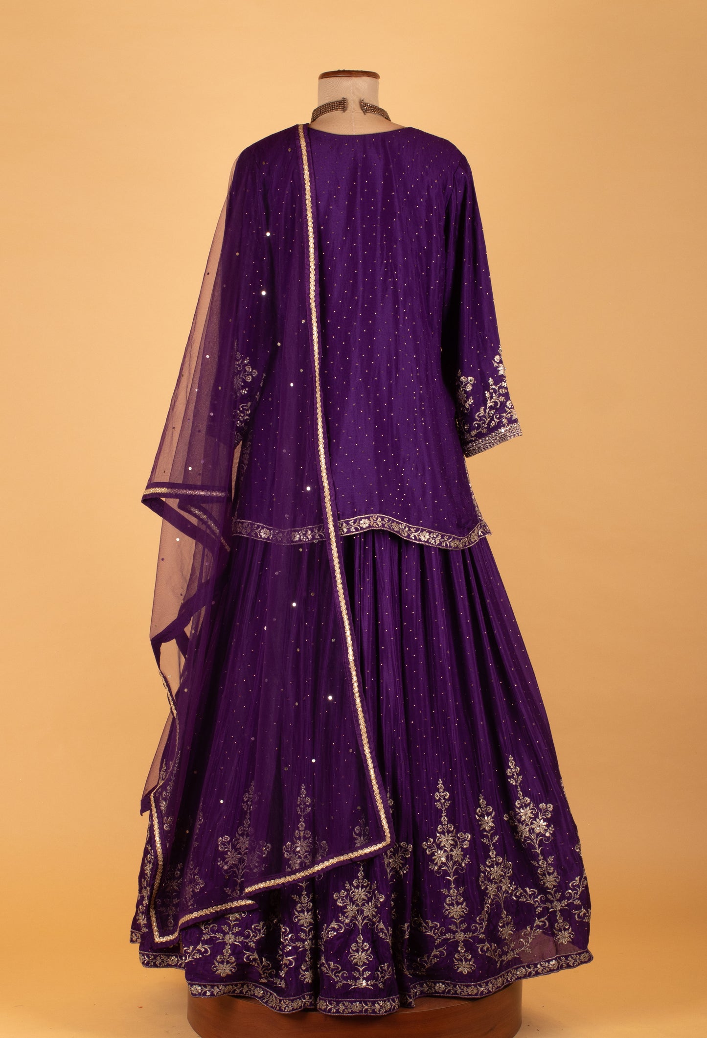 Royal Purple Embroidered Crop Top Lehenga Set with Dupatta