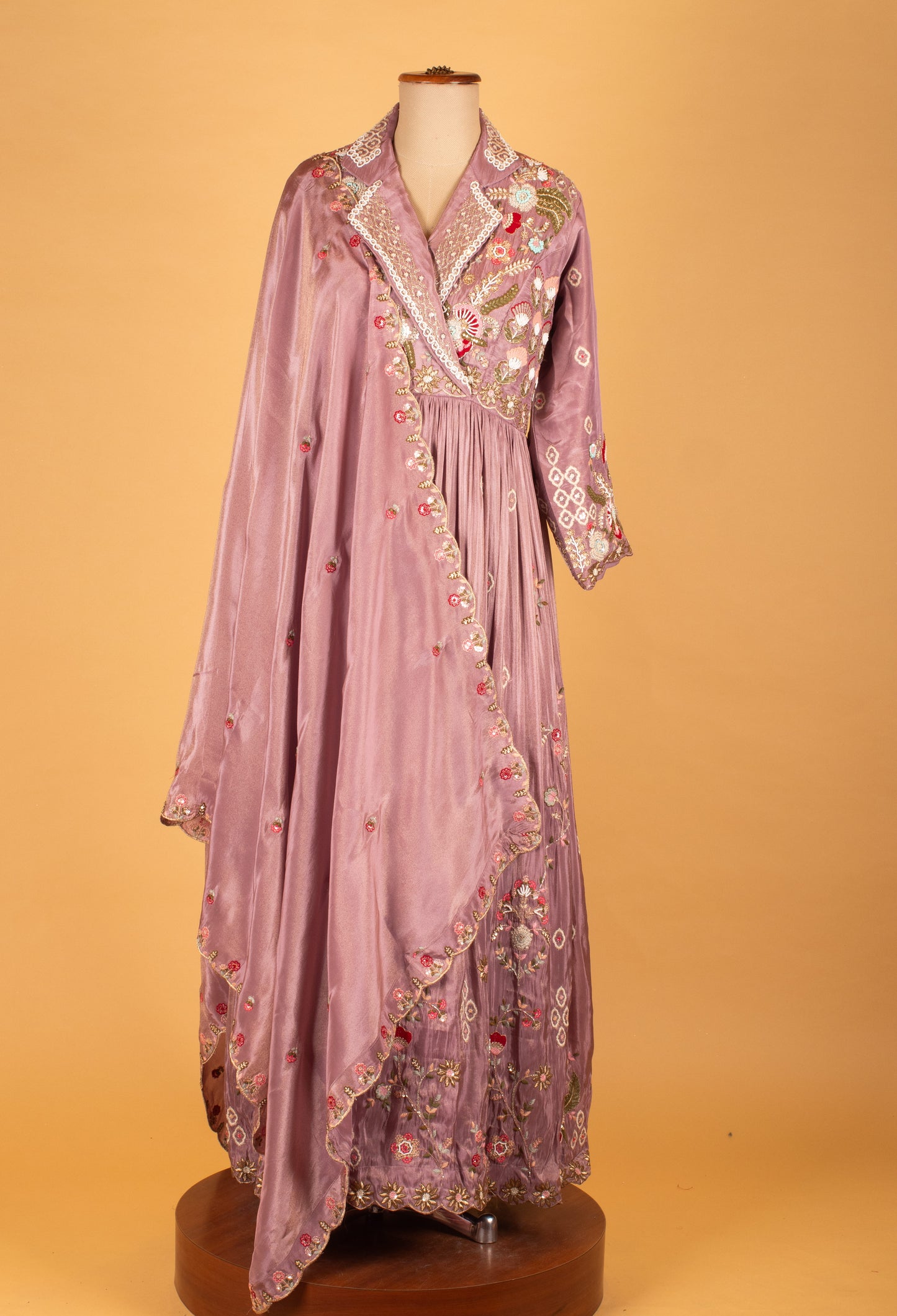 Dusty Lavender Heavy Embroidered Straight Cut Suit with Dupatta
