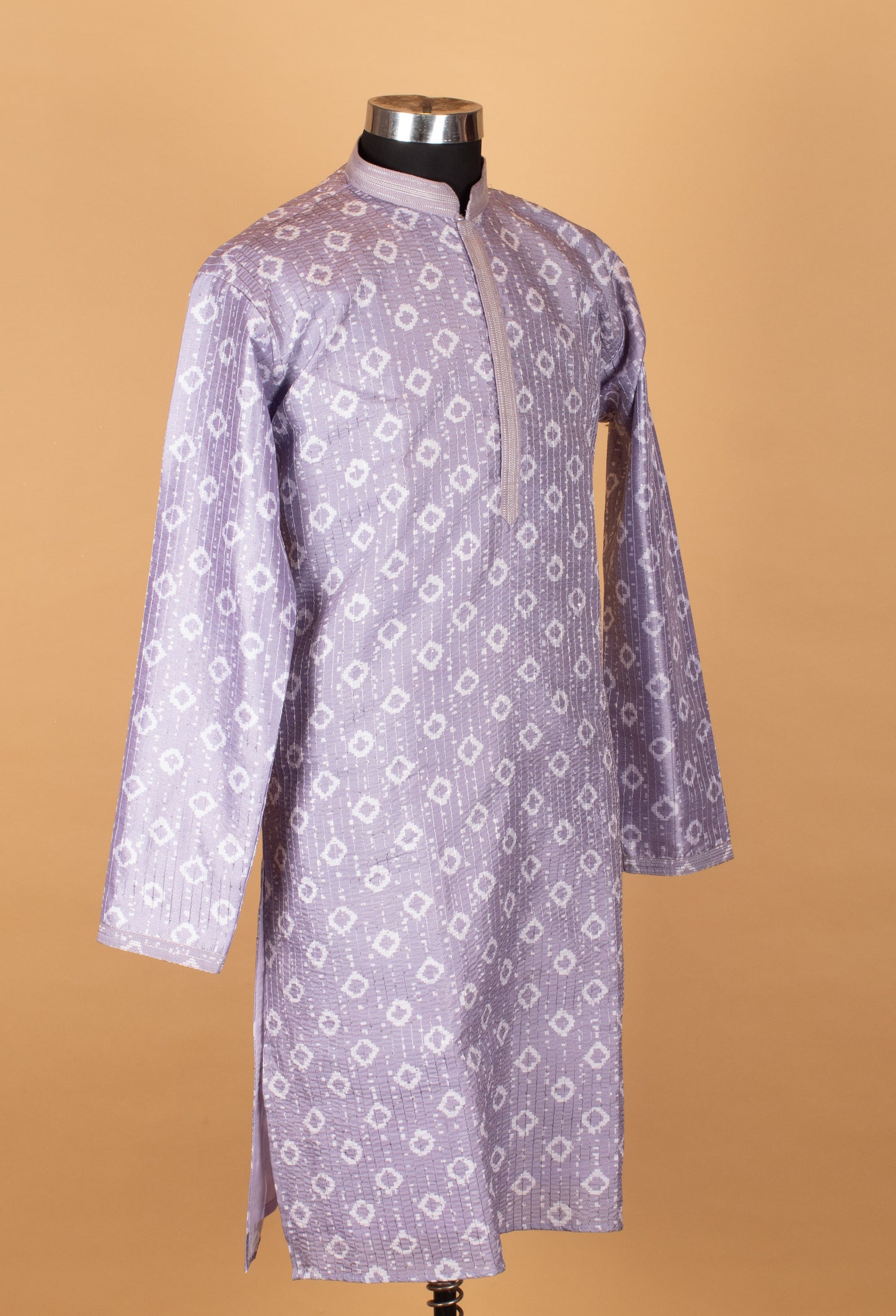 Men’s Lavender Printed Straight-Cut Kurta with Mandarin Collar