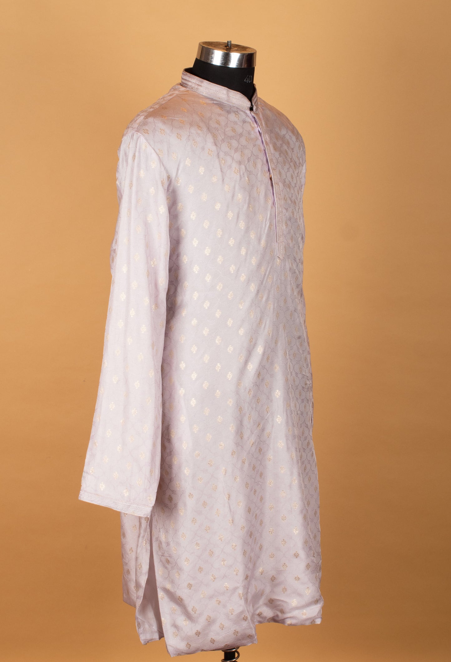 Men’s Light Lavender Printed Straight-Cut Kurta with Mandarin Collar