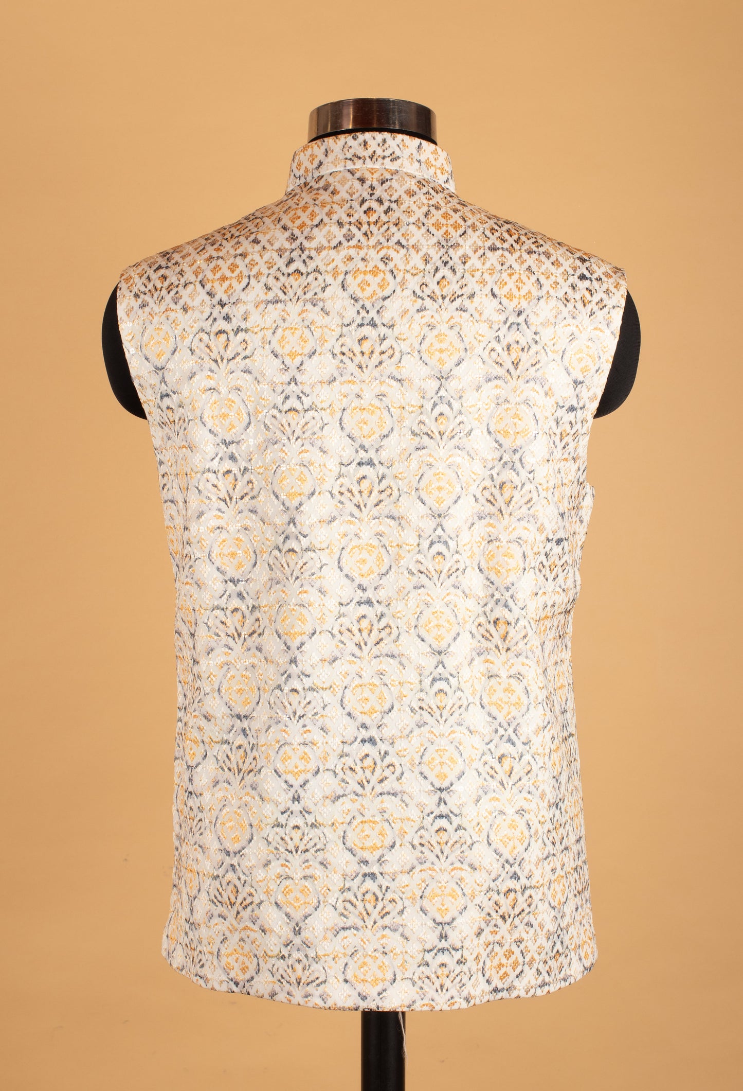 Men’s Ivory & Mustard Printed Nehru Jacket