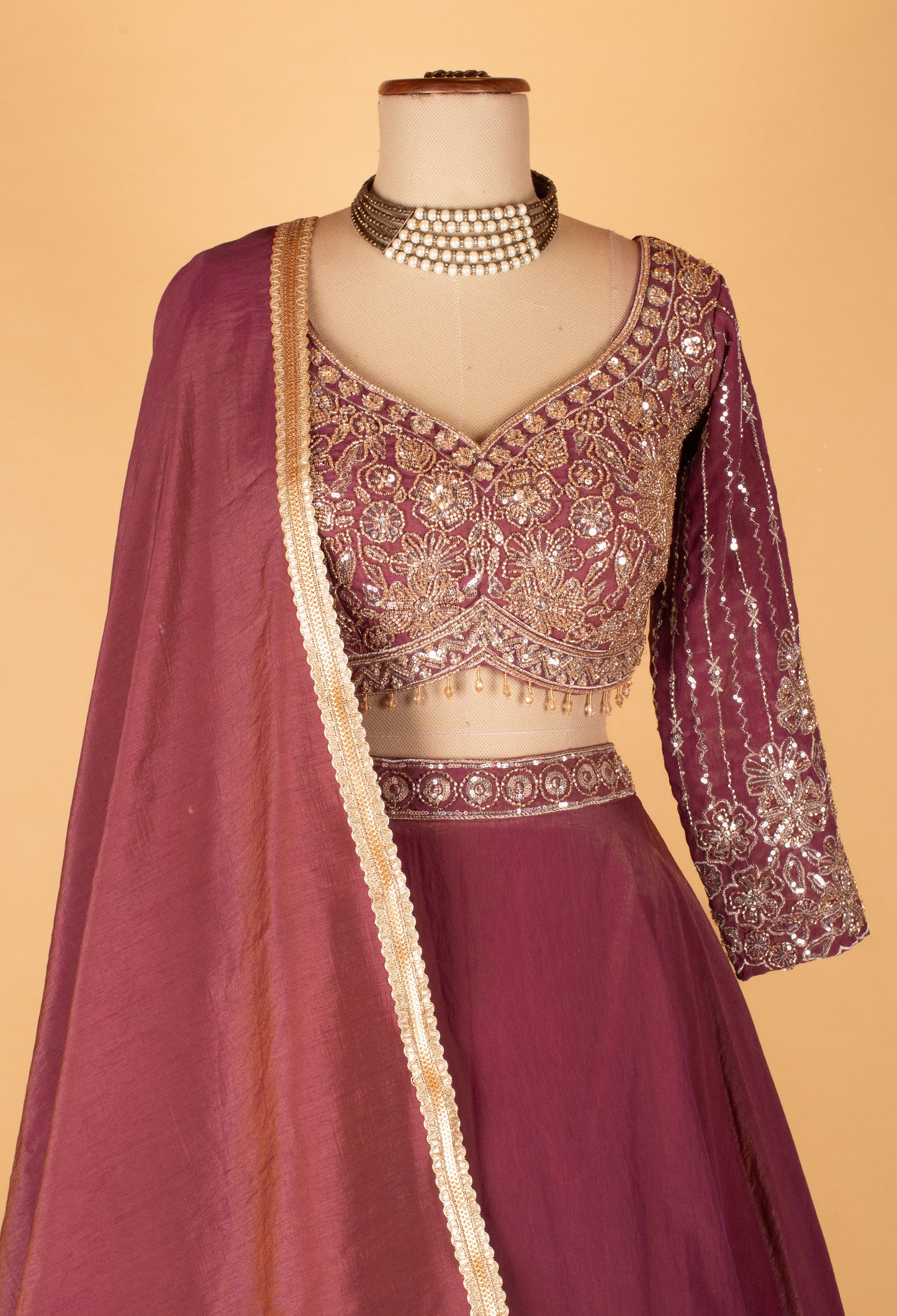 Wine Purple Embroidered Lehenga Choli with Dupatta
