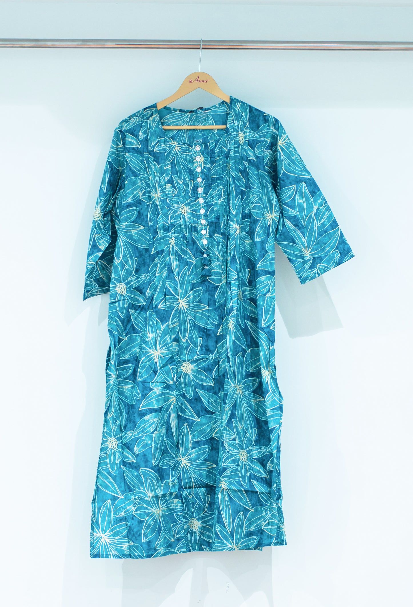 Teal Blue Floral Printed Straight Kurta for Women ( CHROME-534 )