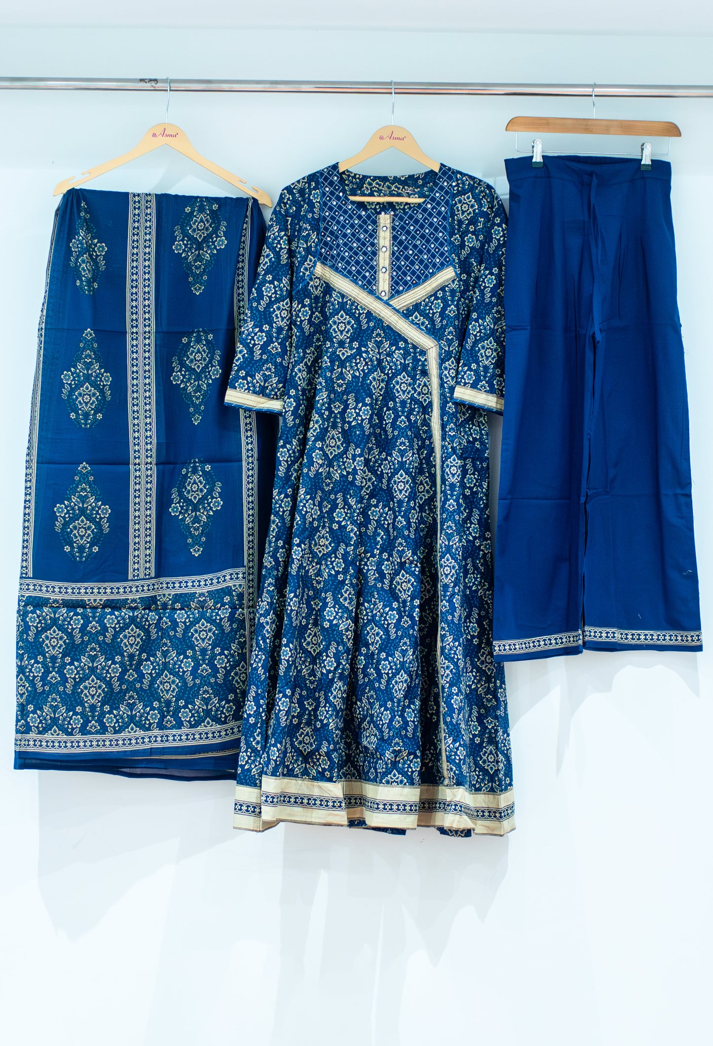 Navy Blue Printed Anarkali Kurta Pant Set with Dupatta for Women ( DOYEL-534 )