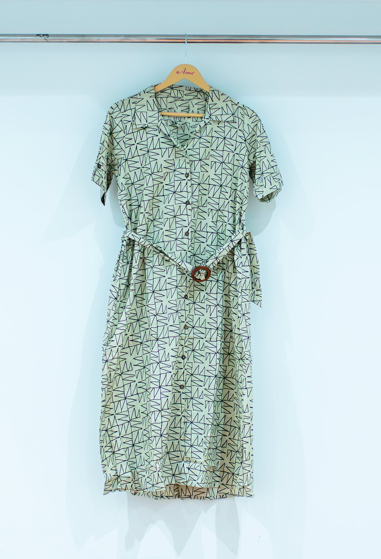 Mint Green Abstract Print Cotton Shirt-Style Kurti with Belt (FAVOUR-534)