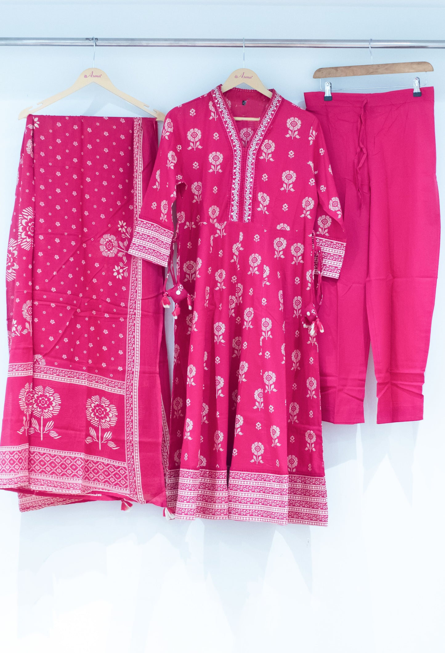Hot Pink Printed Kurta Pant Set with Dupatta for Women ( BIOMETRIC-534 RANI )