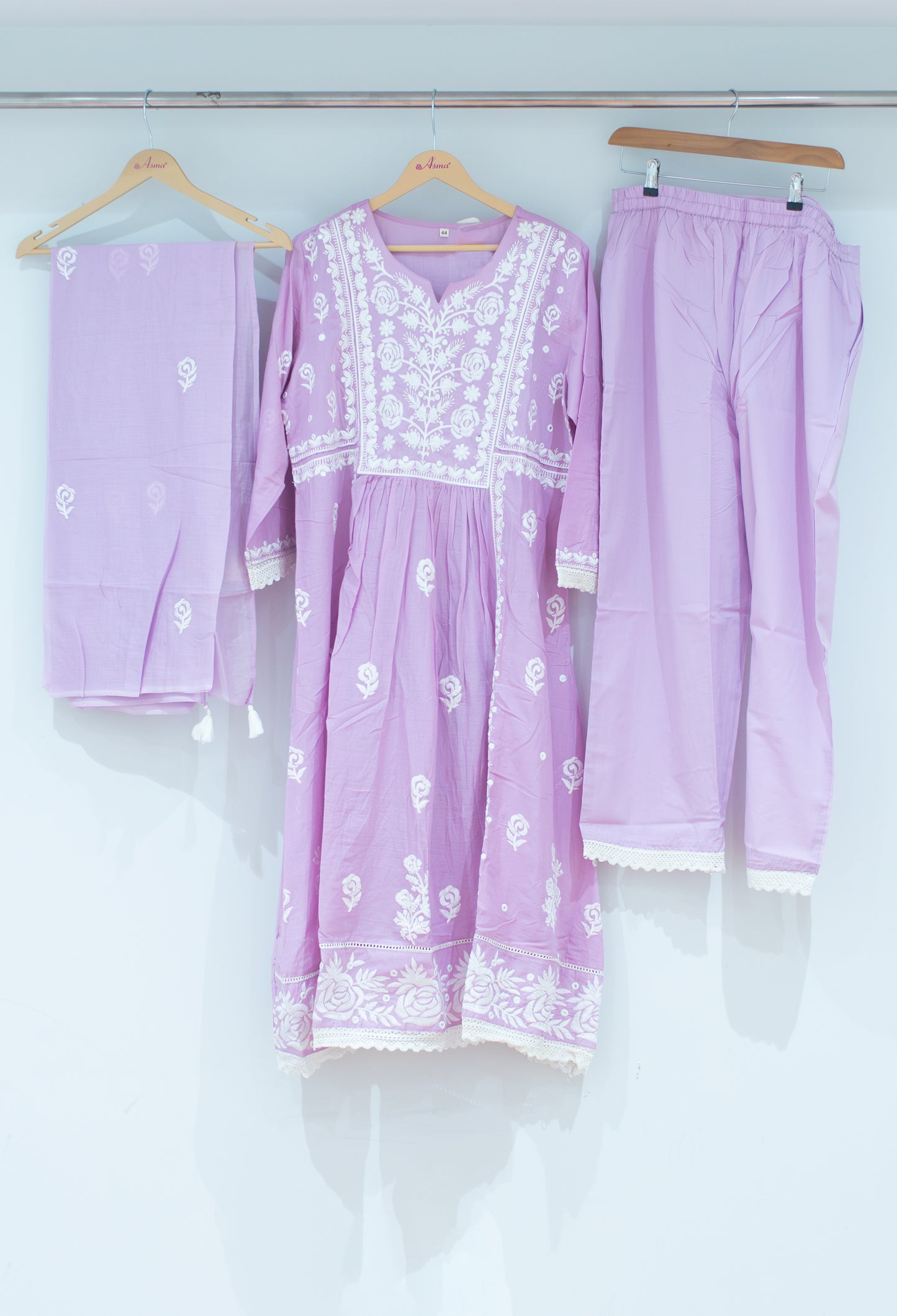 Soft Pink Embroidered Cotton Kurta Pant Set with Dupatta for Women ( FAME-534 ONION )