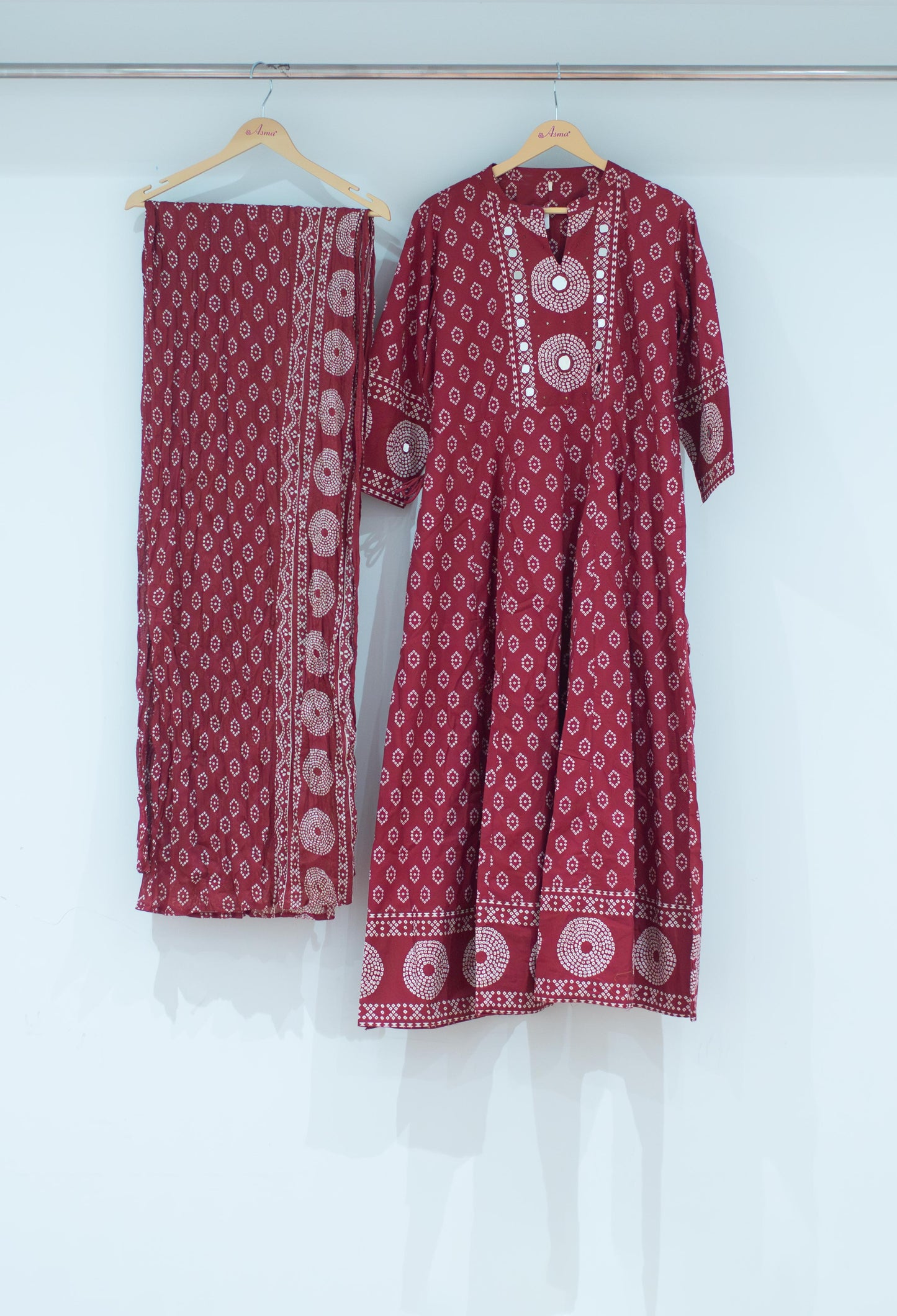 Maroon Ethnic Print Cotton Kurta Set with Dupatta for Women (IOS-534)