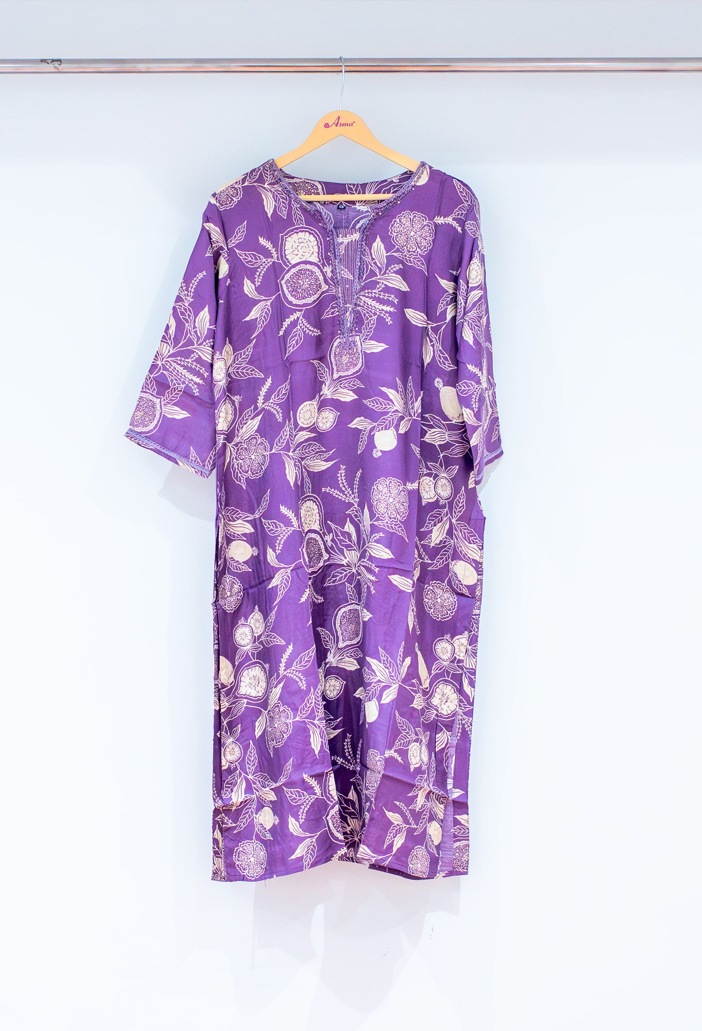 Purple Floral Print Straight Kurta for Women