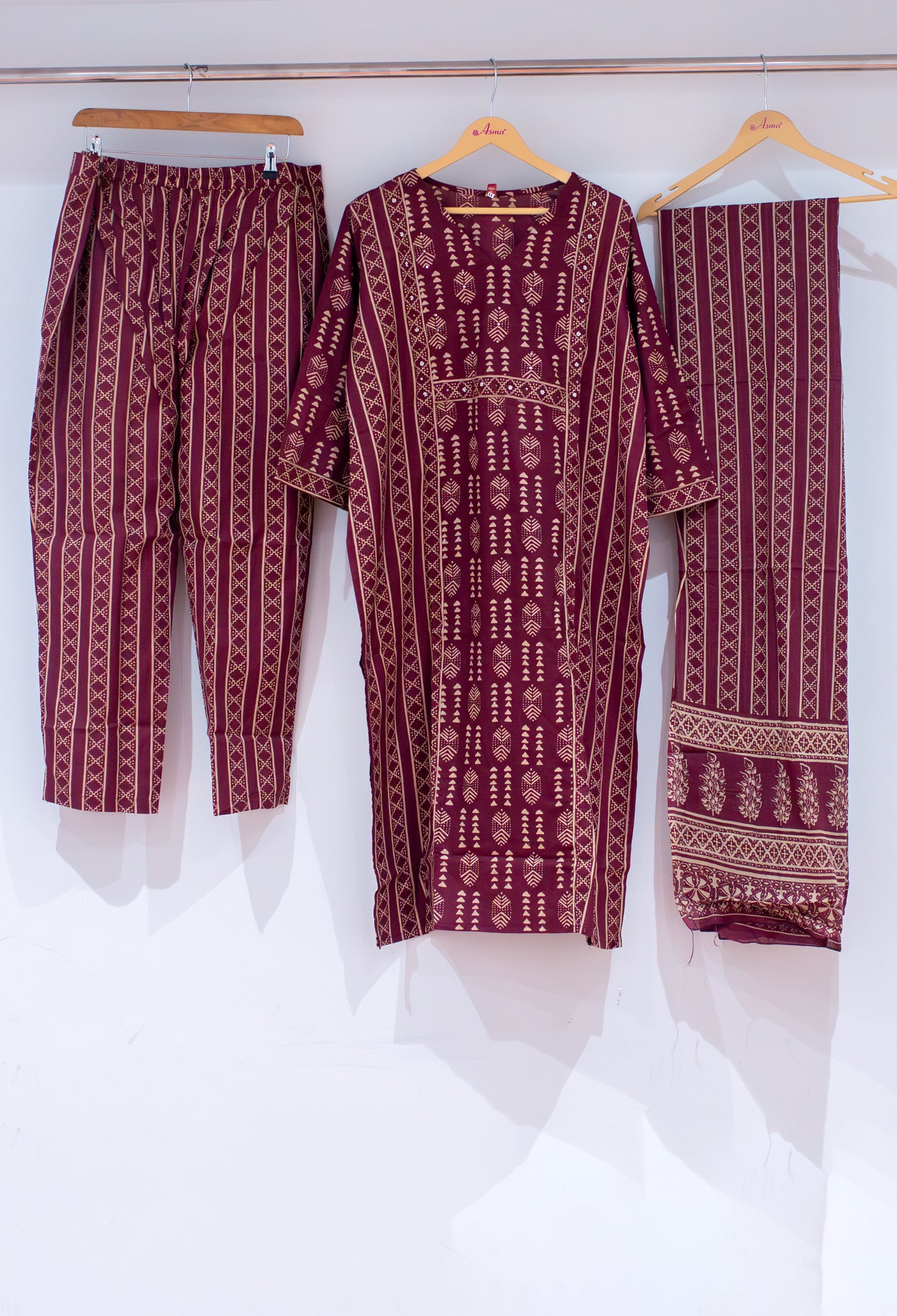 Classic Maroon Ethnic Printed Kurta Set with Dupatta