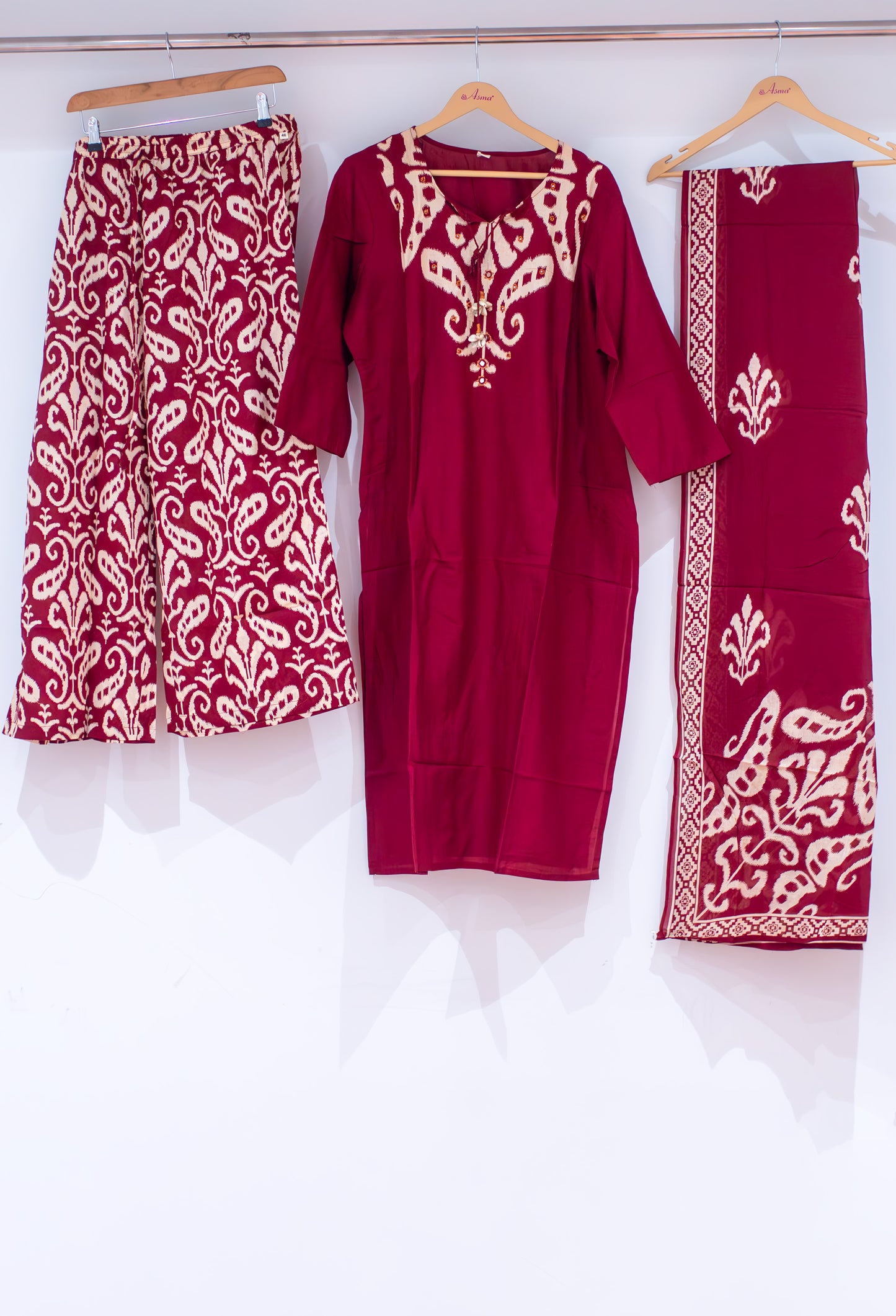 Elegant Maroon Printed Kurta Set with Dupatta
