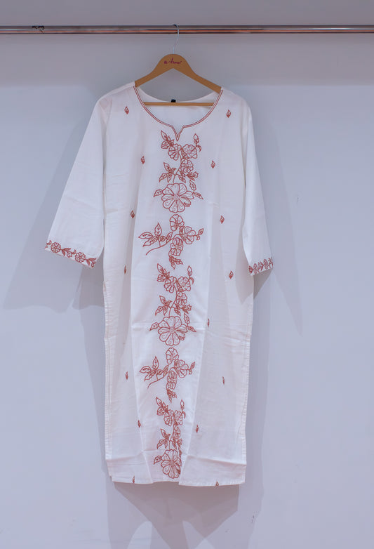 White floral embroidered straight kurta for women – product image 2