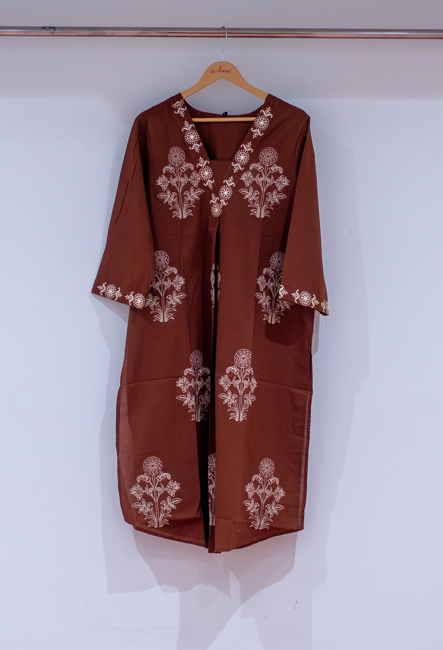 Brown Floral Embroidered Kurta for Women