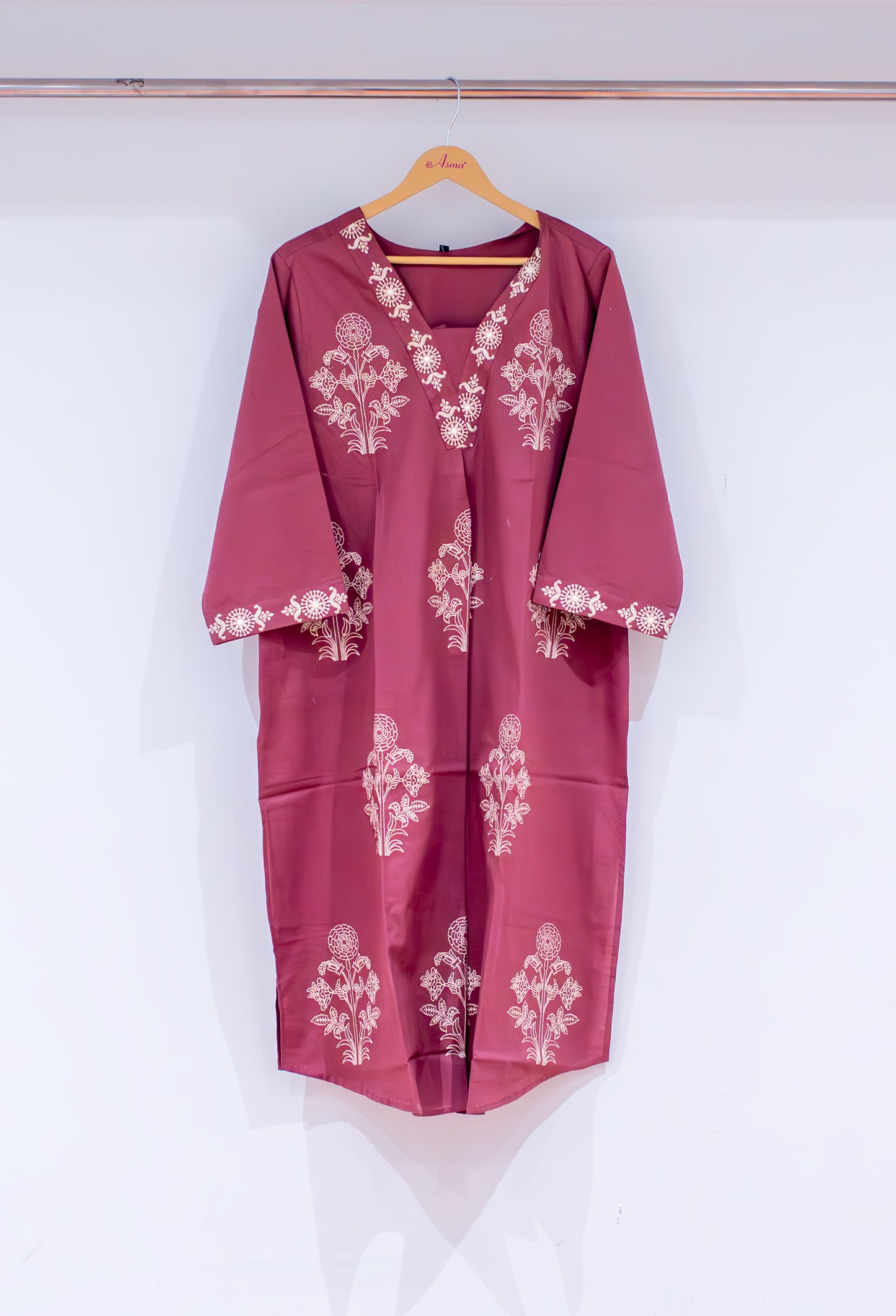 Maroon Floral Embroidered Kurta for Women