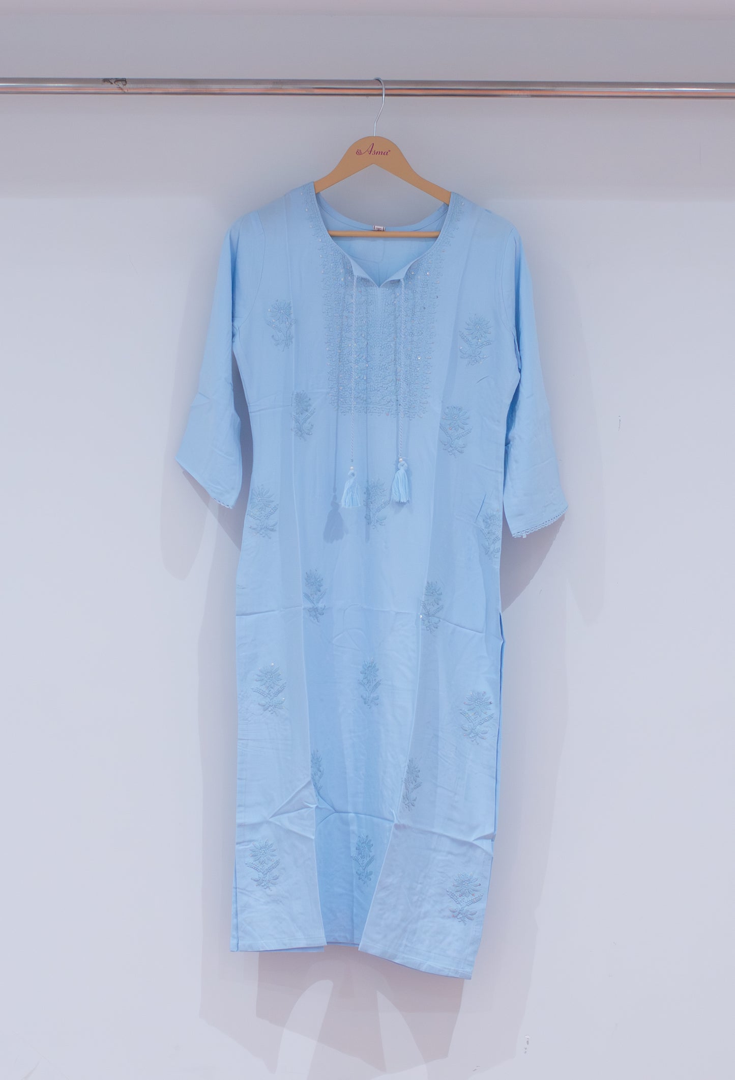 Sky Blue Embroidered Straight Kurta for Women