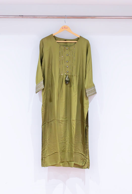 Olive green embellished straight kurta for women – product image 2