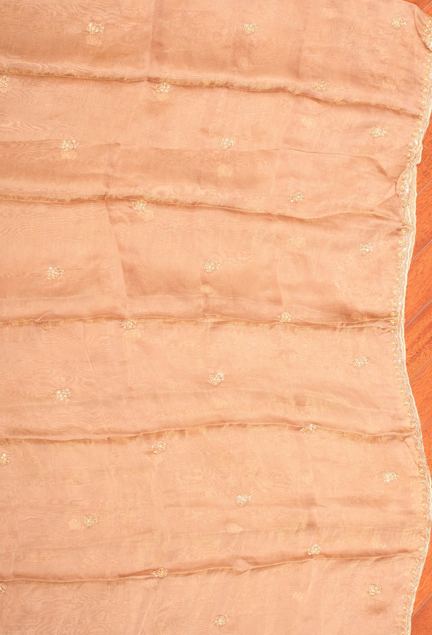 Beige Embroidered Unstitched Dress Material with Dupatta & Bottom – Festive Wear