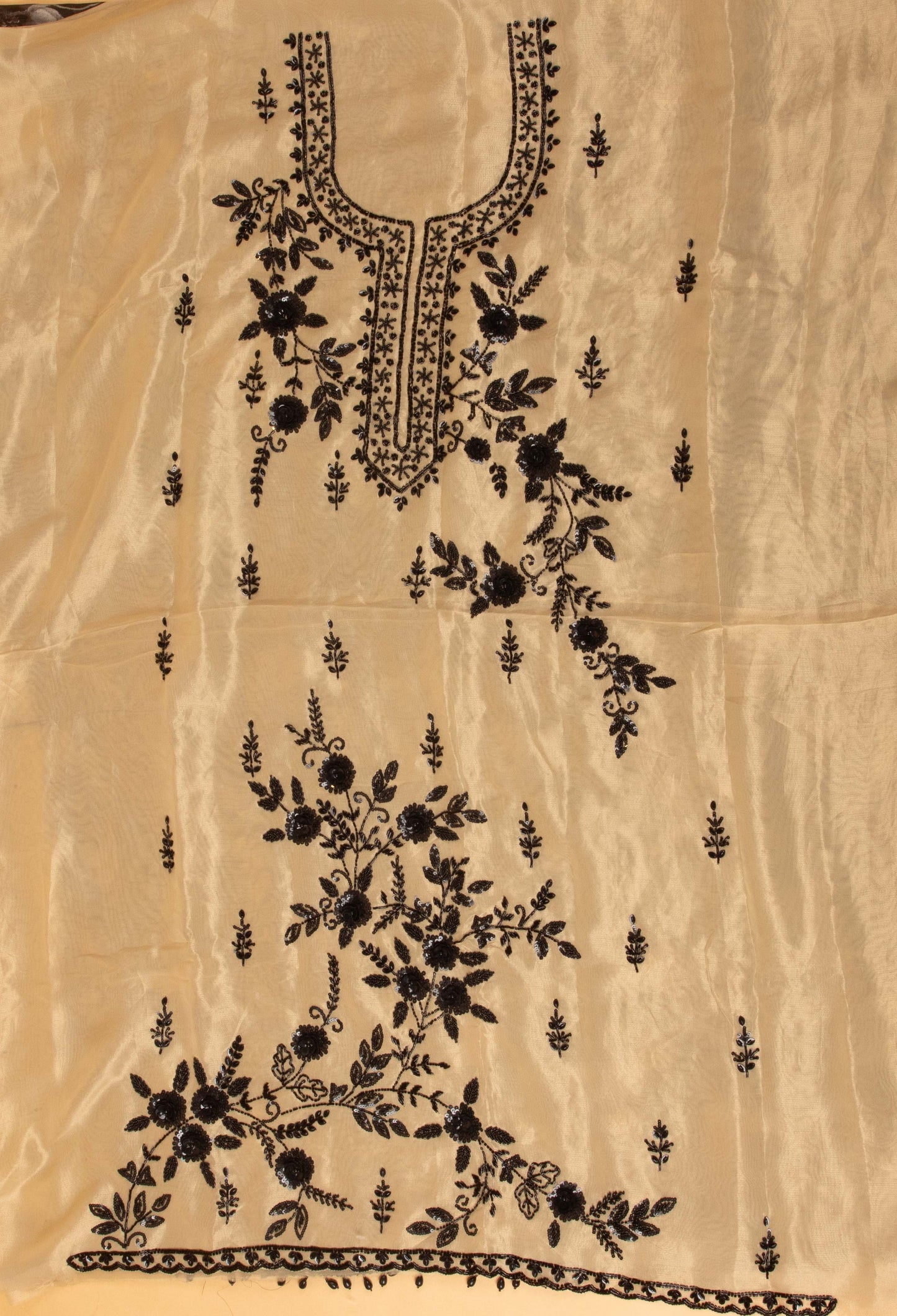 Cream Embroidered Unstitched Dress Material with Floral Printed Dupatta – Festive Wear