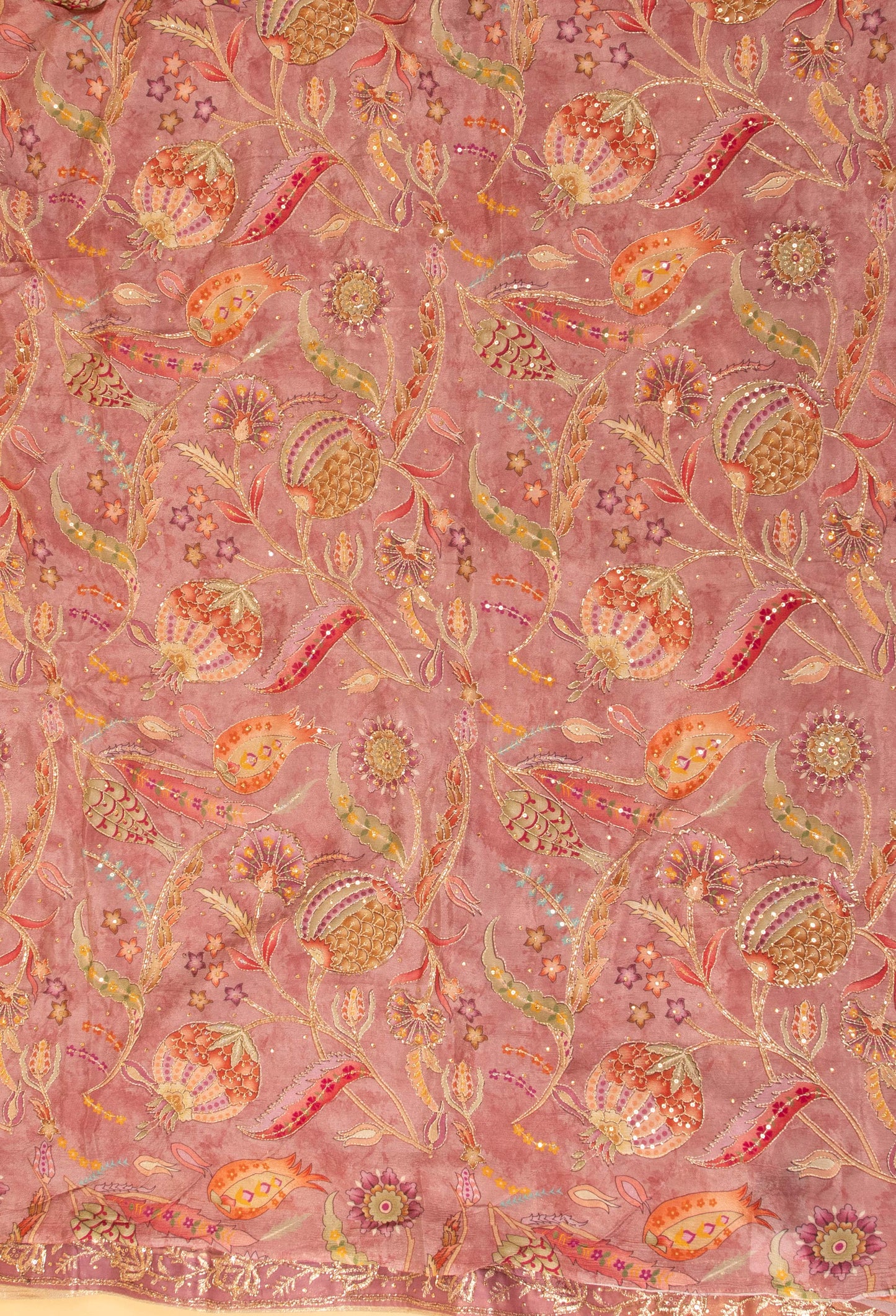 Pastel Pink Floral Embroidered Unstitched Dress Material with Dupatta