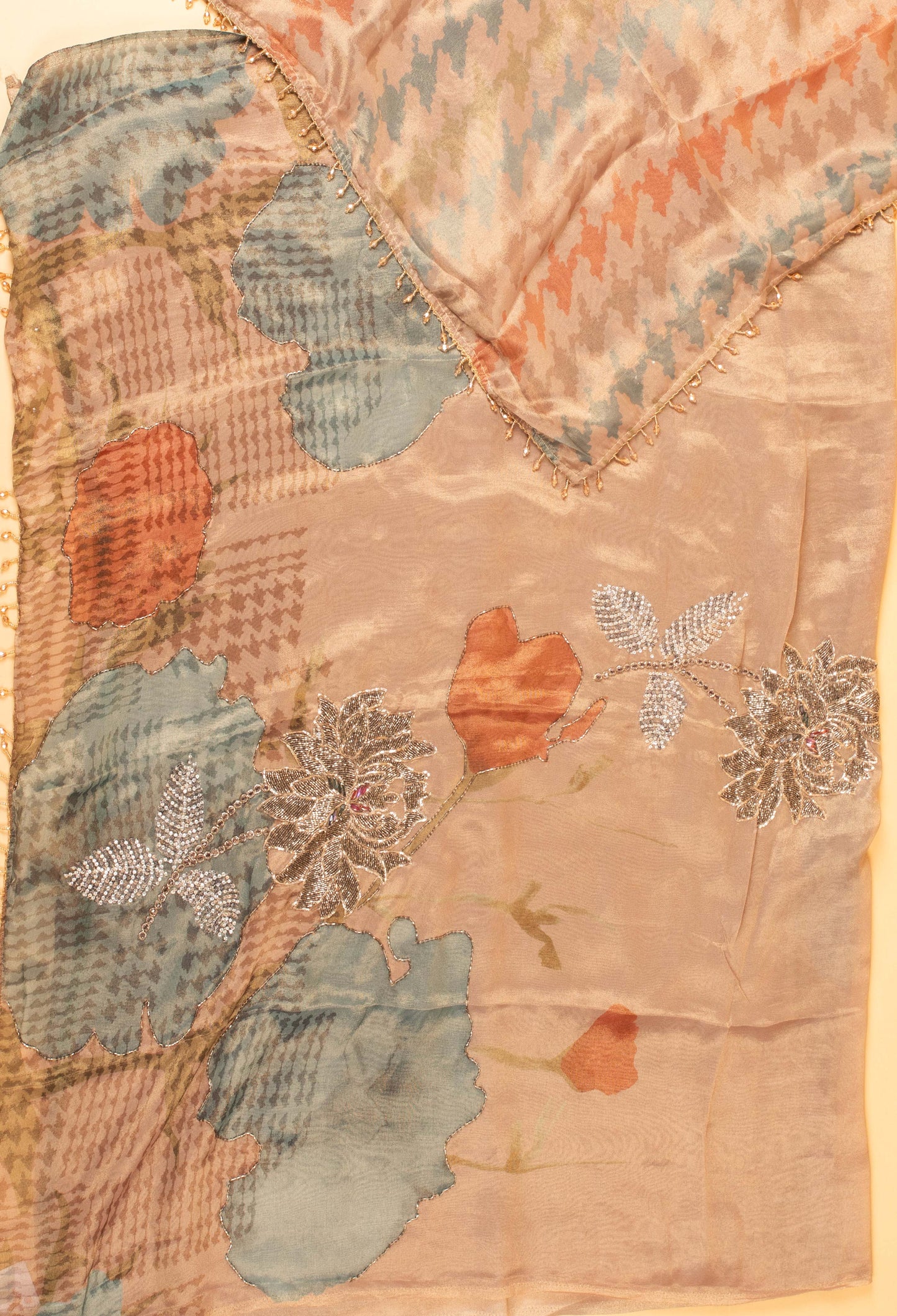 Pastel Printed & Embroidered Unstitched Dress Material with Designer Dupatta