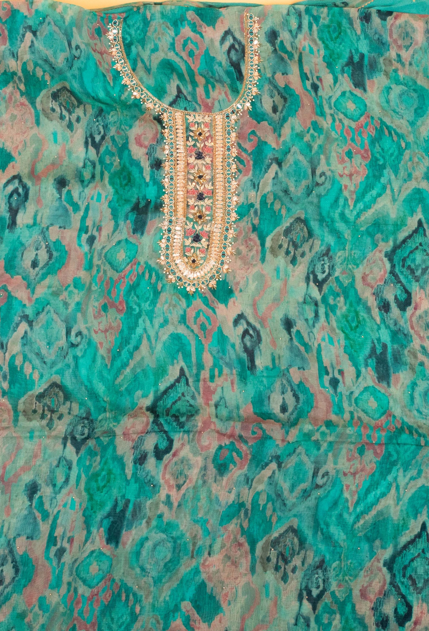 Teal Green Embroidered Unstitched Dress Material with Dupatta