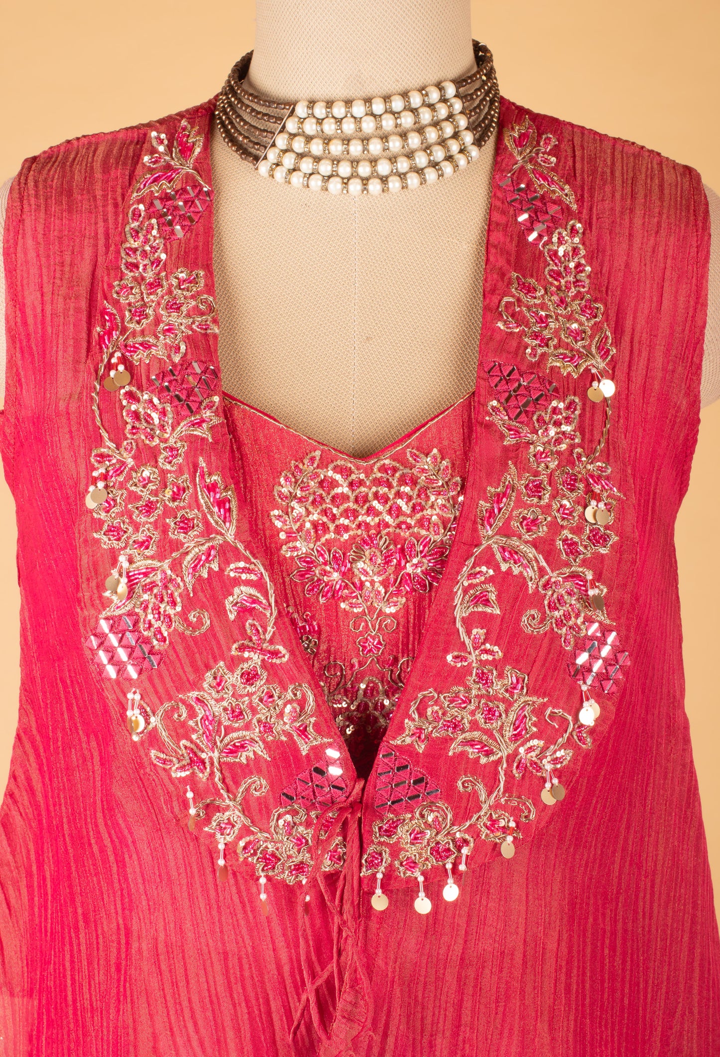 Rani Pink Embroidered Crop Top Palazzo Set