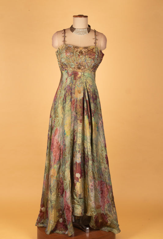 Multicolor printed flared ethnic gown with jacket – product image 2
