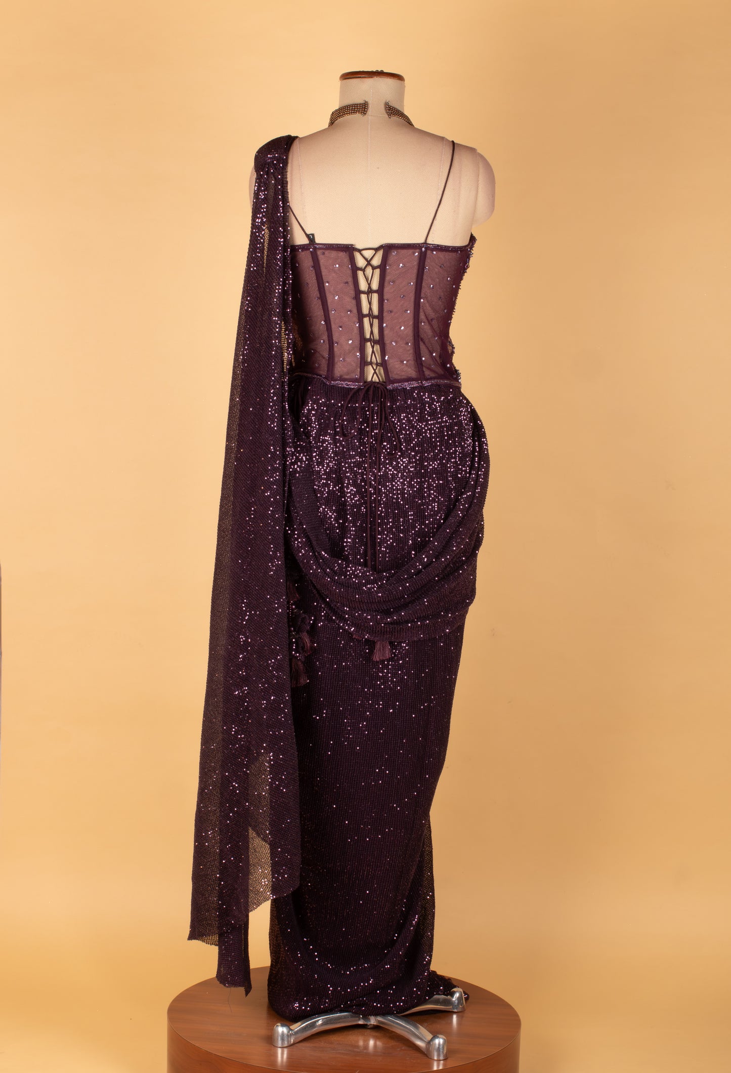 Luxury Wine Purple Sequin Saree with Designer Embellished Blouse