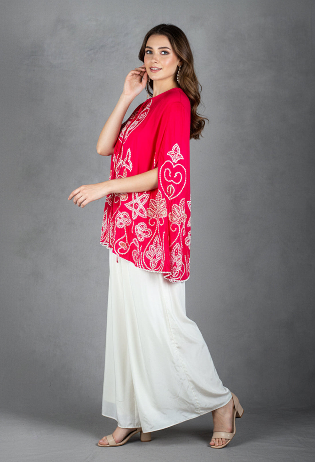 ASMA pink printed kurti with white palazzo styled for work and festive wear in Bangalore
