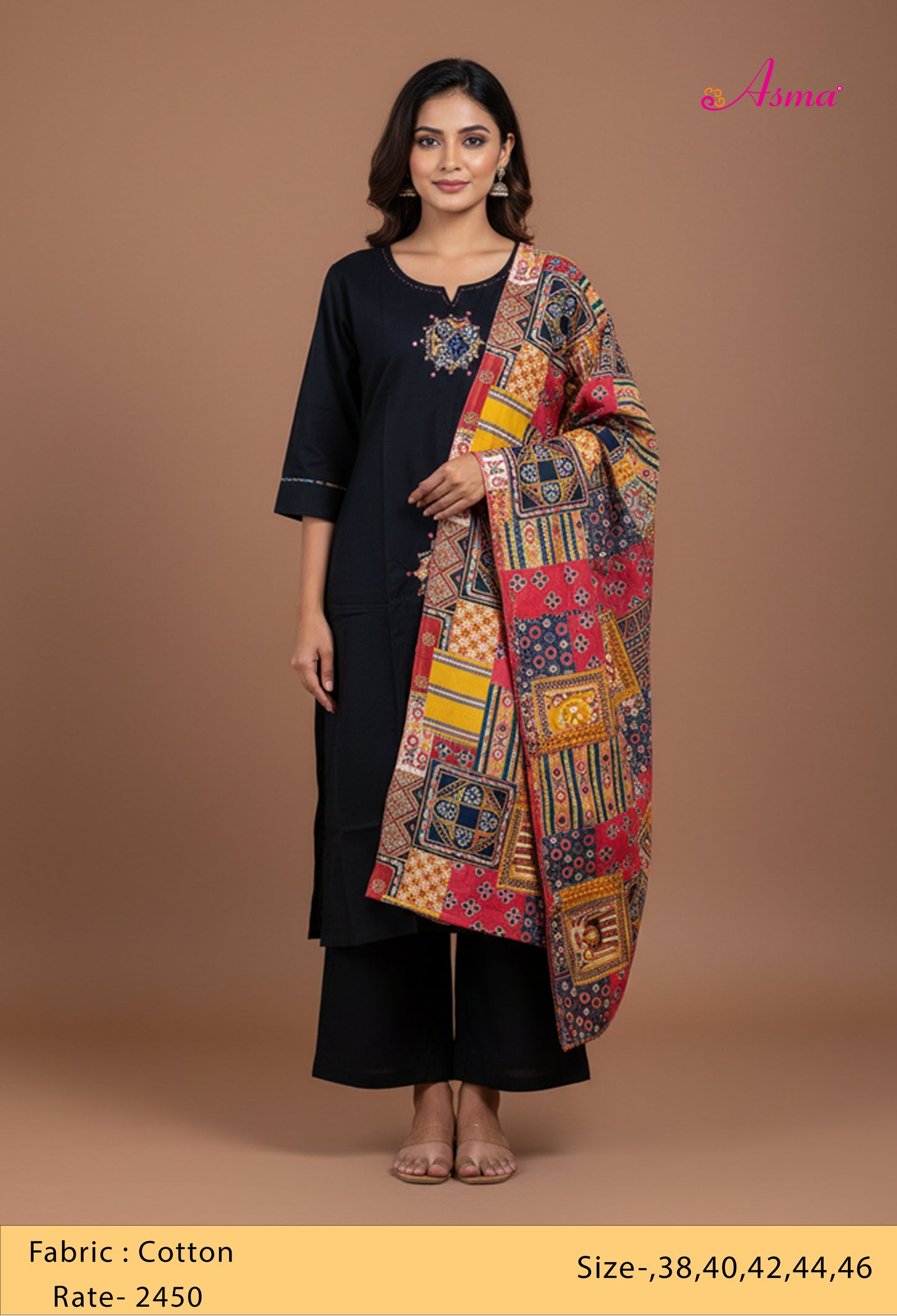 Stylish Black Kurta Set with Multicolor Printed Dupatta