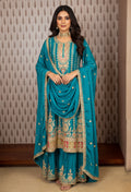 Teal Green Heavy Embroidered Sharara Suit Set with Dupatta – Bridal & Festive Indian Wear for Women