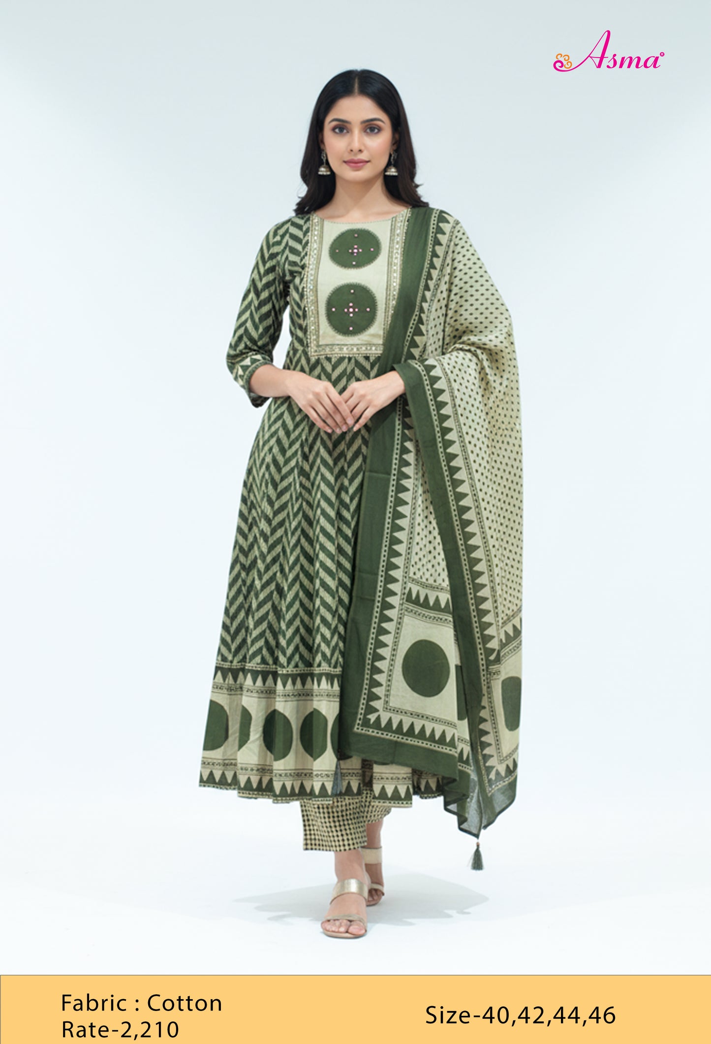 Olive Green & Beige Printed Kurta Pant Set with Dupatta for Women ( DIPEN-534 GREEN )