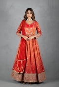Orange Hand-Embroidered Silk Anarkali Set with Matching Dupatta