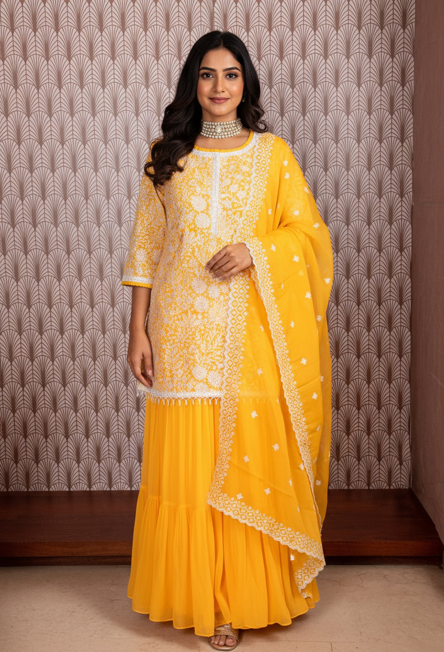 Elegant Yellow Embroidered Kurti with Flared Skirt - Traditional Indian Ethnic Wear