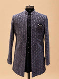 Navy Blue Designer Sherwani Set for Men with Intricate Embroidery