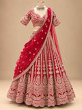 Red Embroidered Bridal Lehenga Set with Matching Dupatta for Women
