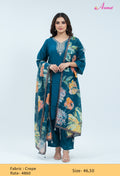 Teal Blue Embellished Kurta Set with Floral Dupatta & Pants for Women (K10267-313)