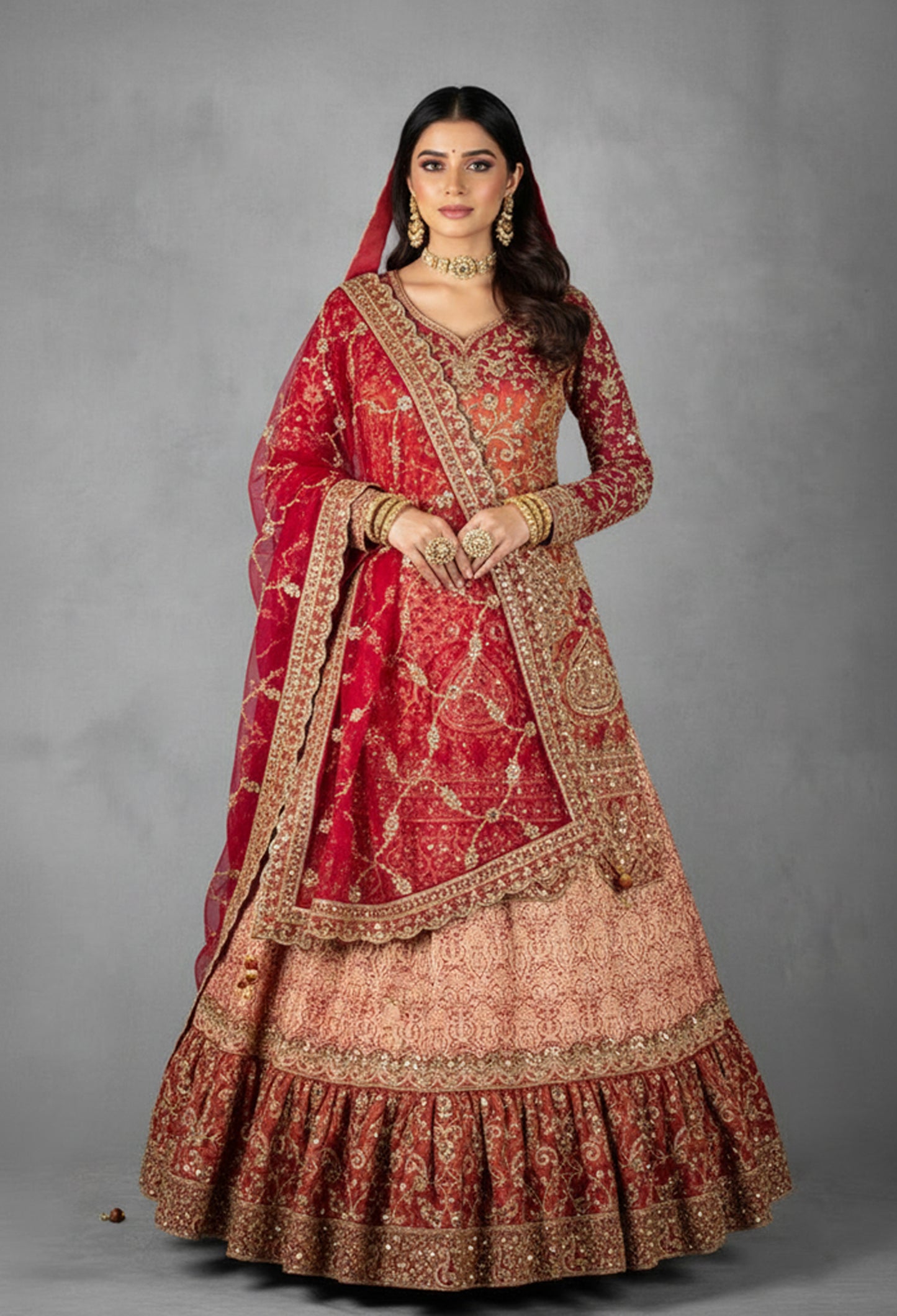Red Heavy Zari & Sequence Embroidered Anarkali Set with Matching Dupatta
