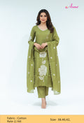 Olive Green Floral Embroidered Kurta Set with Dupatta & Pants for Women