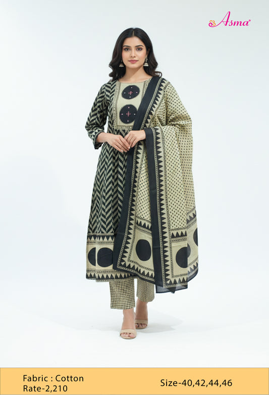 Black & Beige Printed Kurta Pant Set with Dupatta for Women ( DIPEN-534 BLACK )