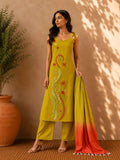 Front view of Mustard Yellow Embroidered Kurta Pant Set with Ombre Dupatta for Women by ASMA, Bengaluru