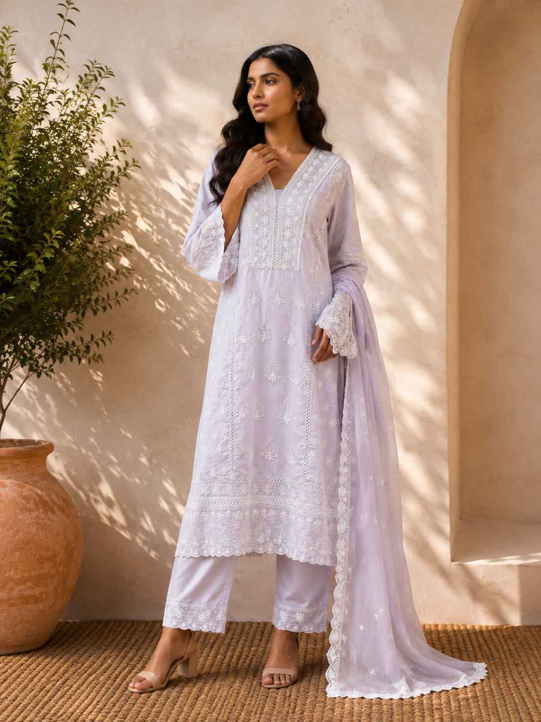 Lavender Embroidered Kurta Pant Set with Dupatta for Women | Elegant Multi-Colour Ethnic Wear