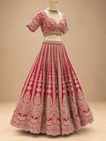 Red Embroidered Bridal Lehenga Set with Matching Dupatta for Women