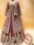 "Dusty Mauve Heavy  Embroidered  Jacket Style  Lehenga Set with  Net Dupatta"