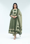 Olive Green & Beige Printed Kurta Pant Set with Dupatta for Women ( DIPEN-534 GREEN )