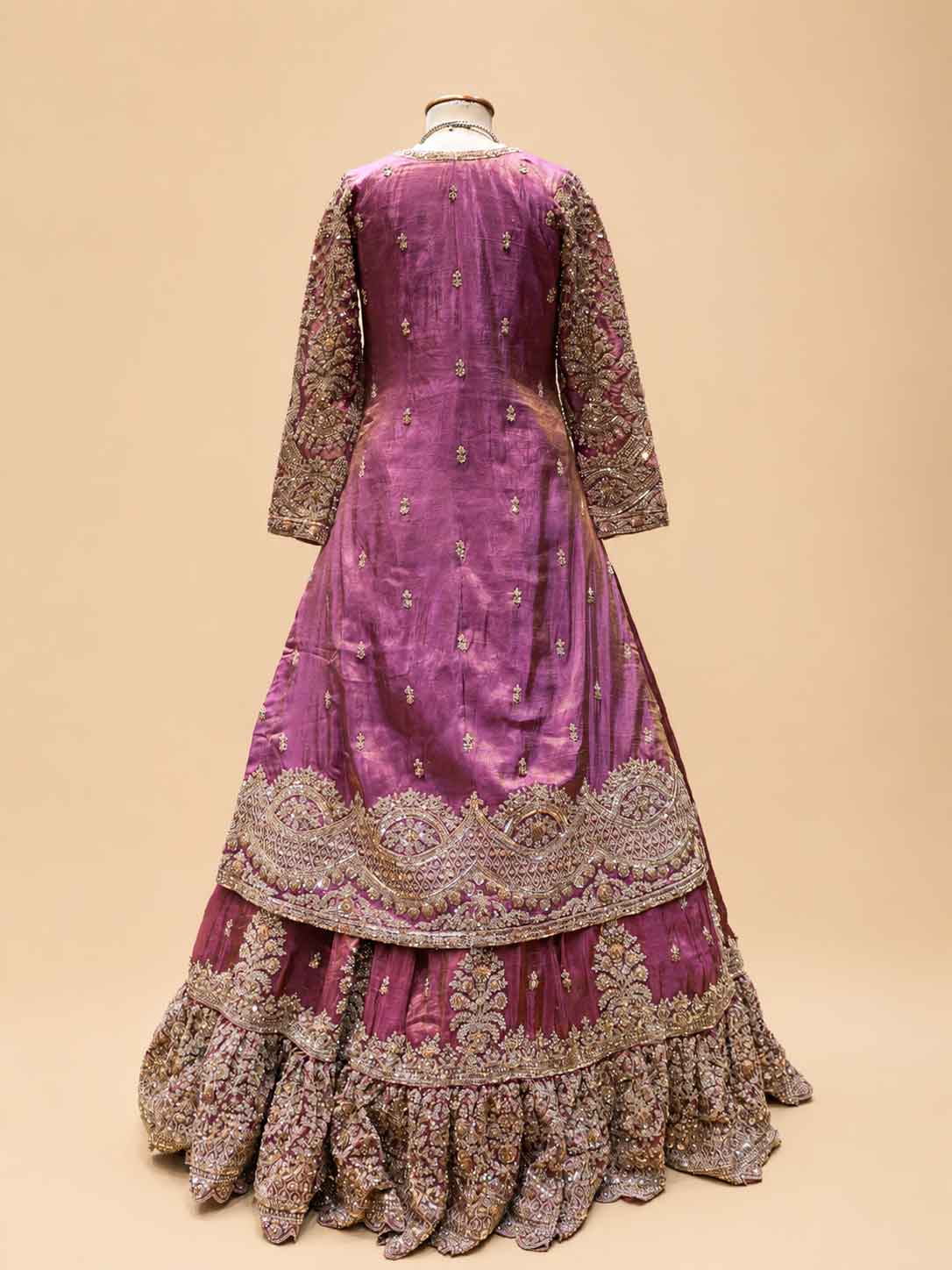 "Dusty Mauve Heavy  Embroidered  Jacket Style  Lehenga Set with  Net Dupatta"