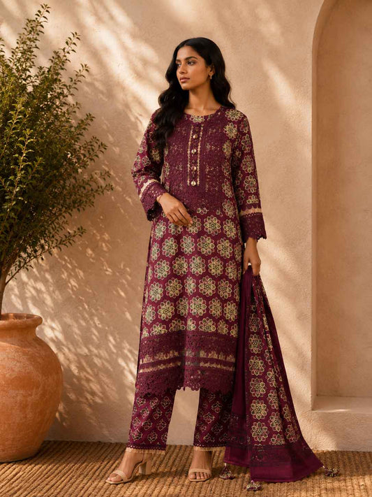 Front view of Maroon Floral Printed Kurta Pant Set with Dupatta for Women by ASMA, Bengaluru