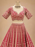 Red Embroidered Bridal Lehenga Set with Matching Dupatta for Women