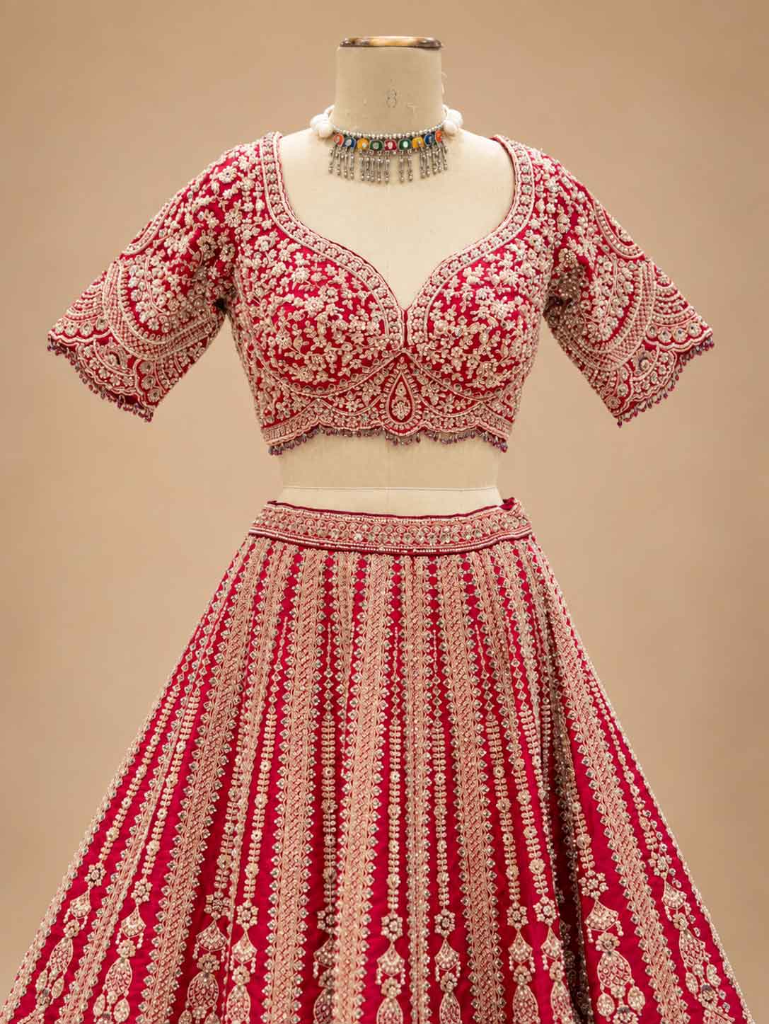 Red Embroidered Bridal Lehenga Set with Matching Dupatta for Women