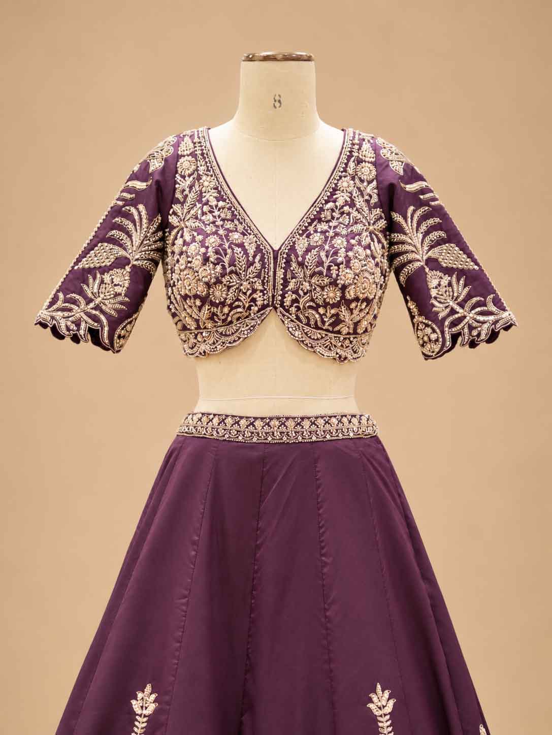 Deep Purple Embroidered Lehenga Set with Draped Dupatta for Women